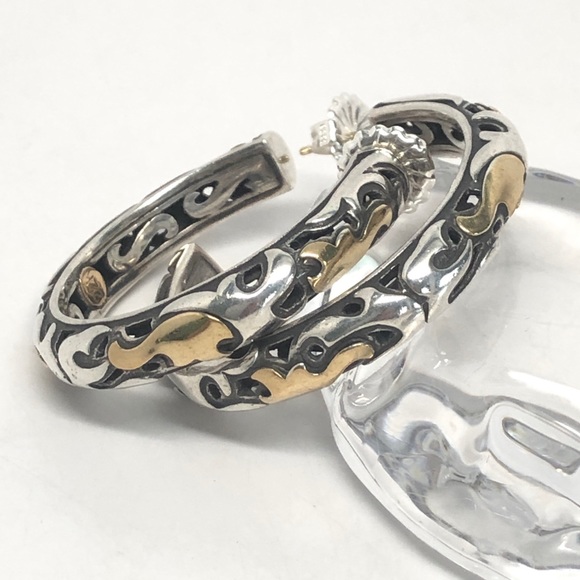 John Hardy Dayak Large Hoop Earrings .925/22K - Picture 3 of 11